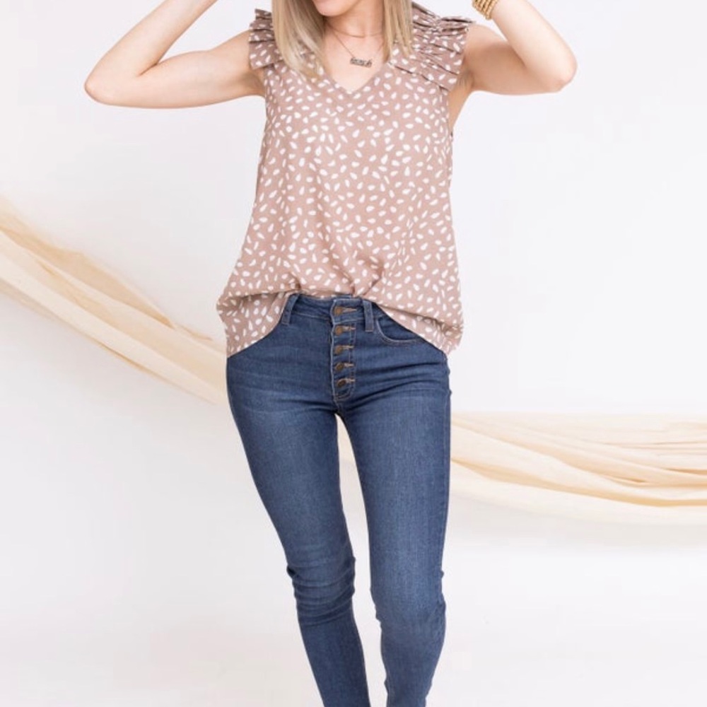 Ruffle sleeve v neck top